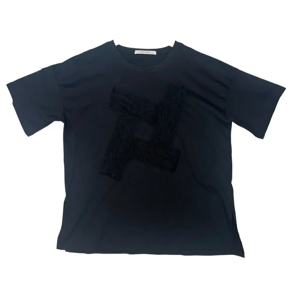 Plain People Japan Black Textured Lace Tshirt Minimalist Streetwear Neutral sz 2